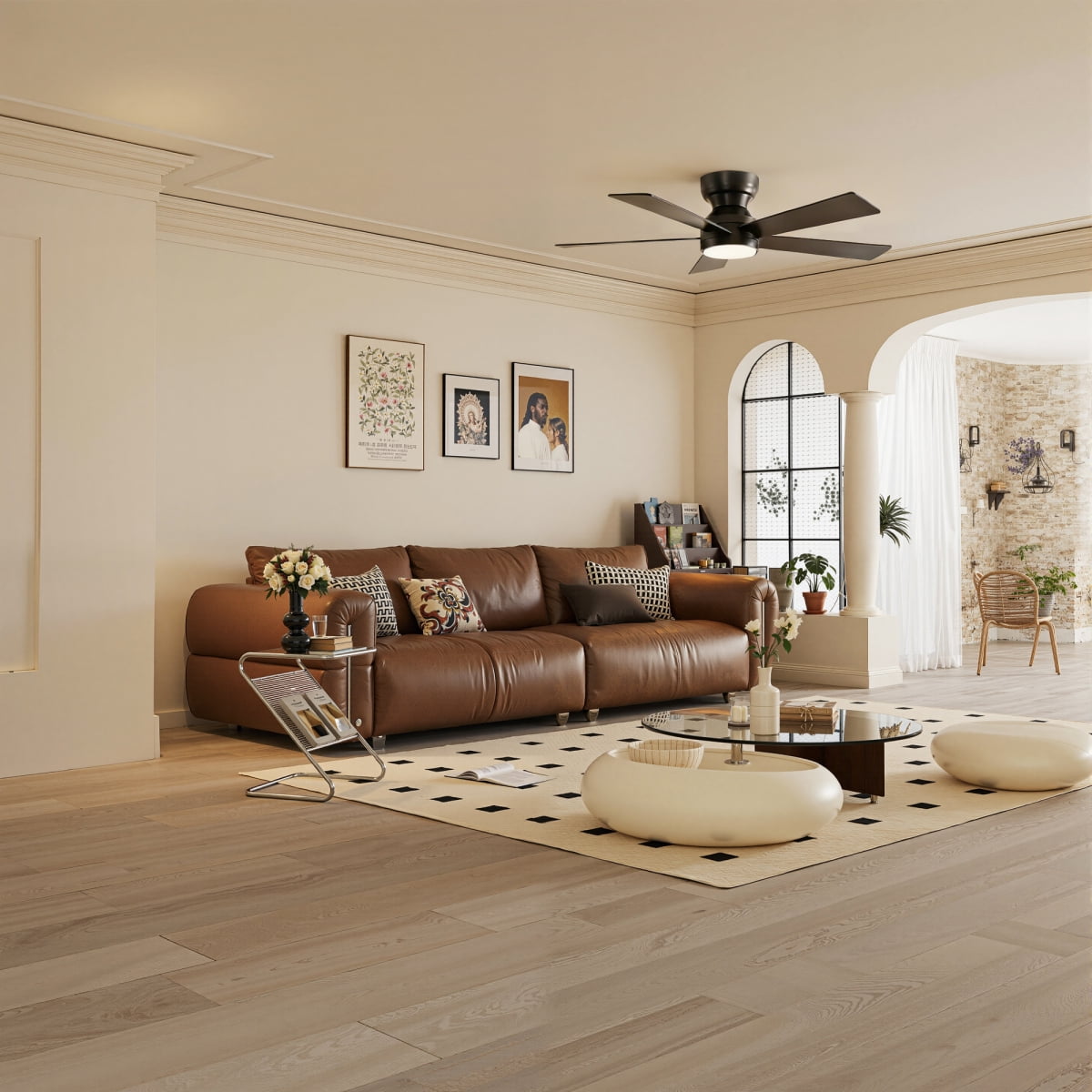 46" Flush Mount Ceiling Fan with Lights Remote Control,Quiet DC Motor 6 Plywood Blade Ceiling Fans 6 Speed Levels,Reversible Ceiling Fan,for Patio Living Room, Bedroom,Office,Indoor.( SLIVER)