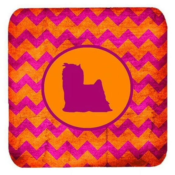 Yorkie Chevron Pink And Orange Foam Coasters, Set Of 4