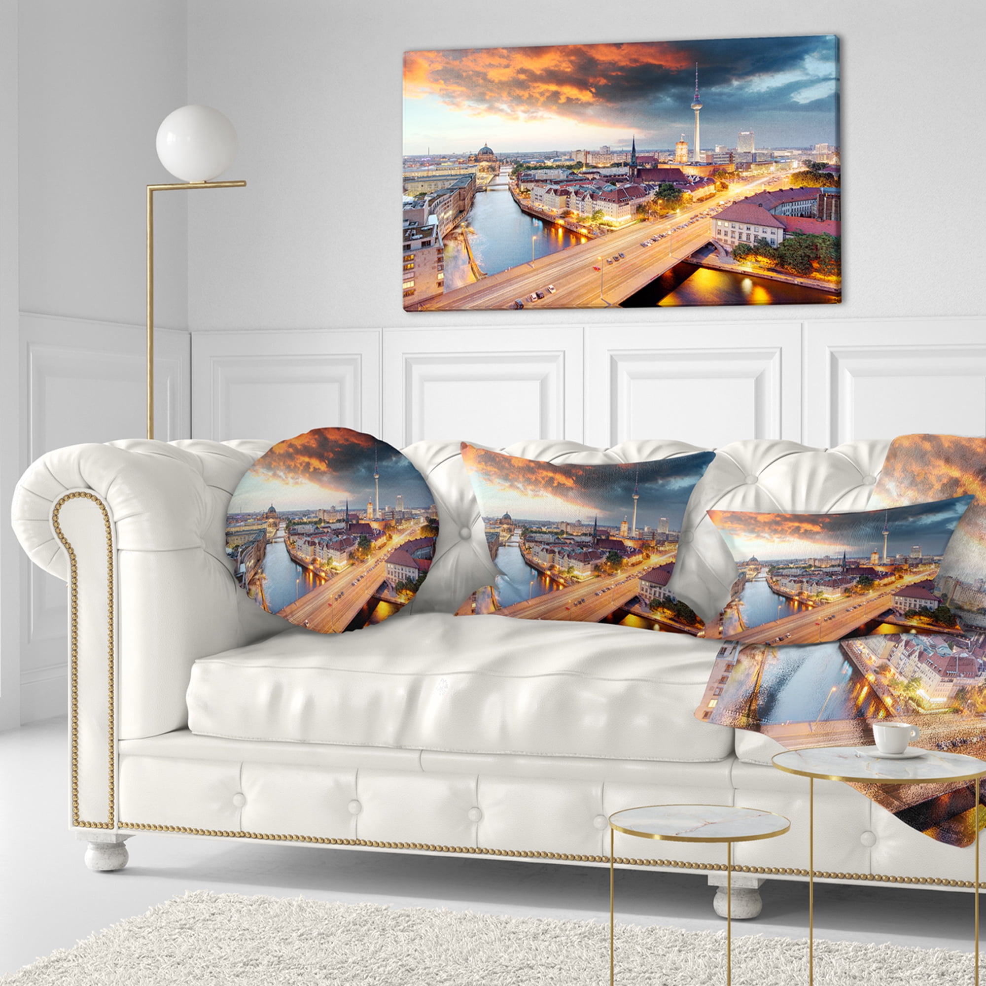 Designart Berlin at Dawn with Dramatic Sky - Cityscape Throw Pillow - 12x20