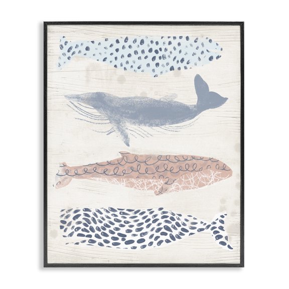 Stupell Industries Tropical Maritime Patterned Whales Black Framed Giclee Art, 11 x 14, by June Erica Vess