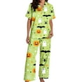 thumbnail image 4 of Halloween Pajamas Women Set 2 Pieces Pumpkin Printed Short Sleeve Button Down Shirts And Long Pants Loose Fit Soft Comfortable Fall Womens Pjs Sets Green XL, 4 of 5