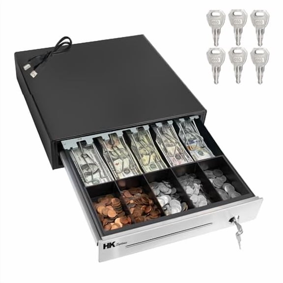 16inch "Stainless Steel" Front Heavy Duty POS "USB" Interface Cash Drawer with 5Bill/5Coin (BLACK) "NO compatibility with Square POS system for now"