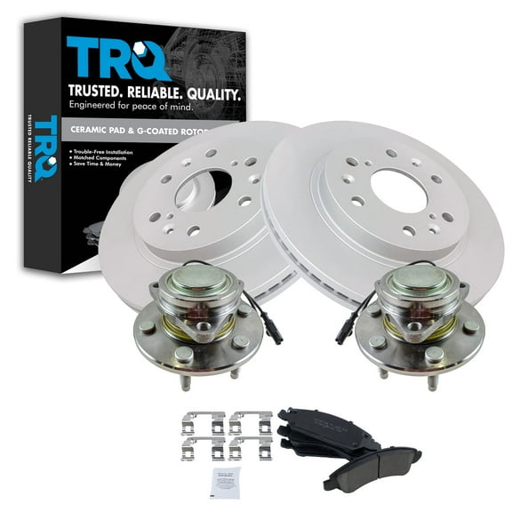TRQ Front Ceramic Pad Brake Coated Rotor & Wheel Bearing Kit Fits Select Cadillac Chevy