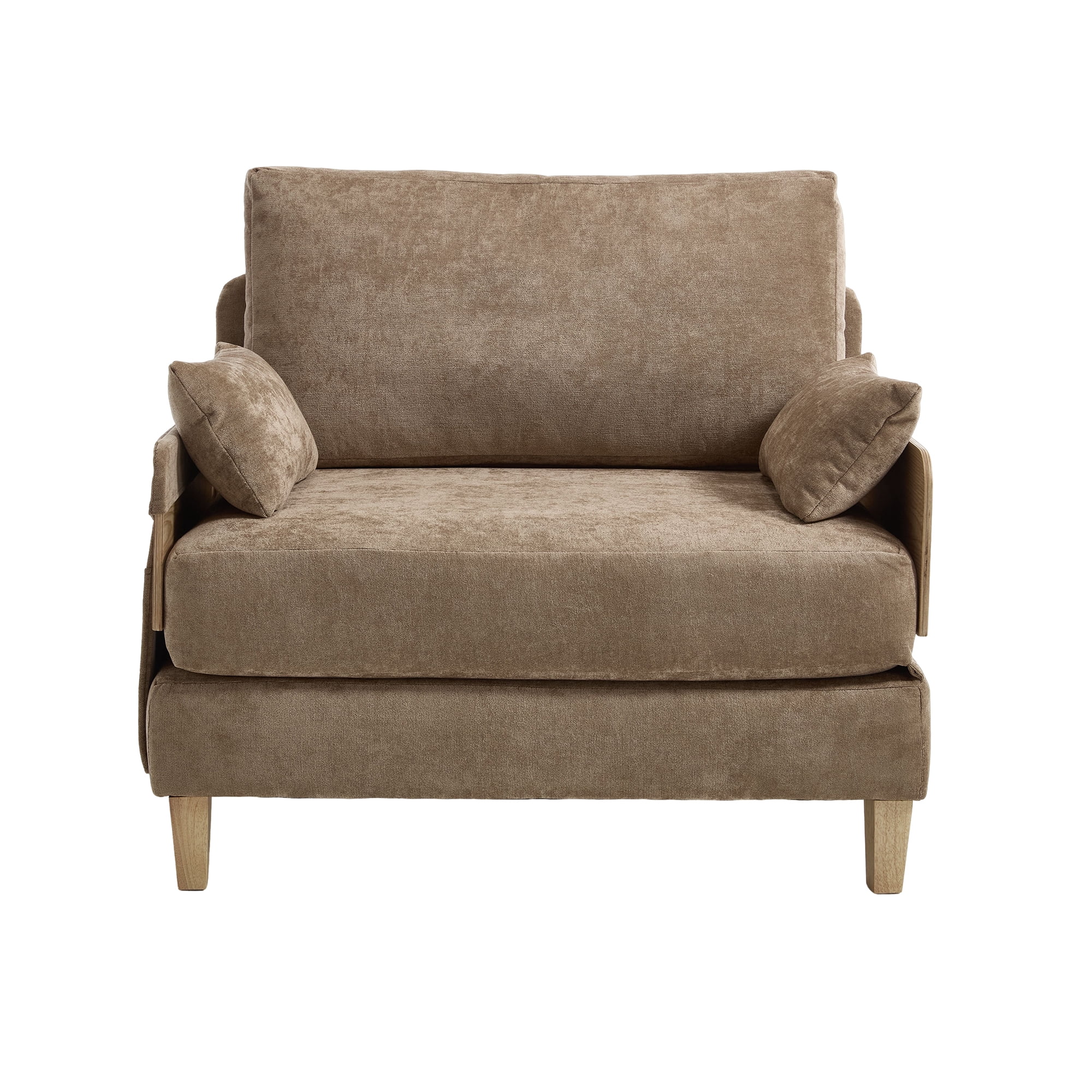 MOONMISS Chenille Upholstered 3-in-1 Convertible Sleeper Foldable Sofa Bed Recliner Chair with 3 Pillows-Light Brown