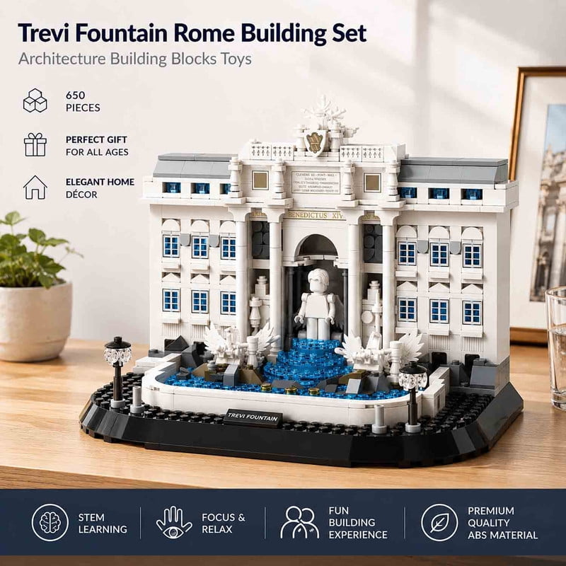 Vyytoz Trevi Fountain Rome Building Set, 650Pcs Architecture Model, Creative Display Toy, World Landmark Collection