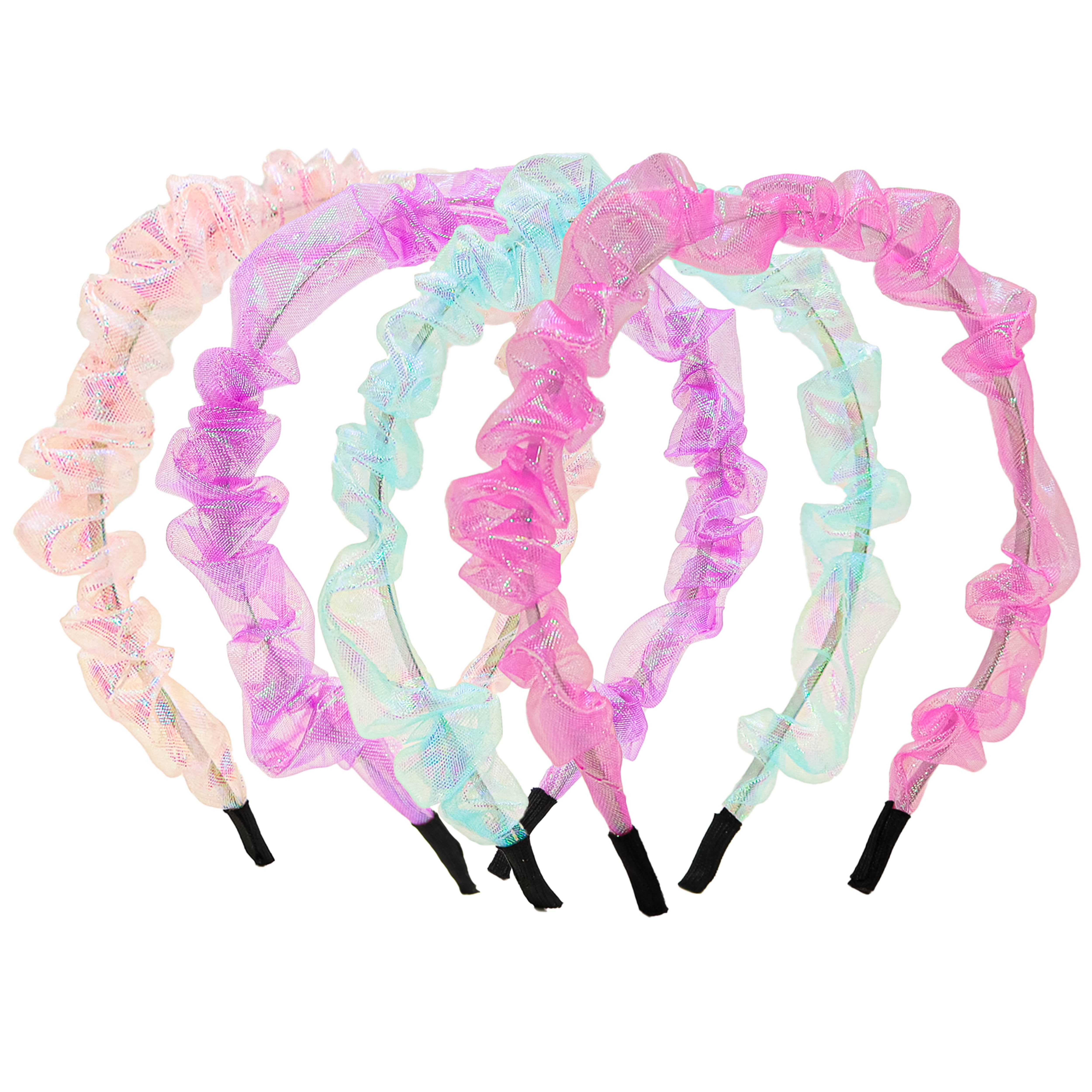 FROG SAC 4 Iridescent Chiffon Ruched Headbands for Girls
