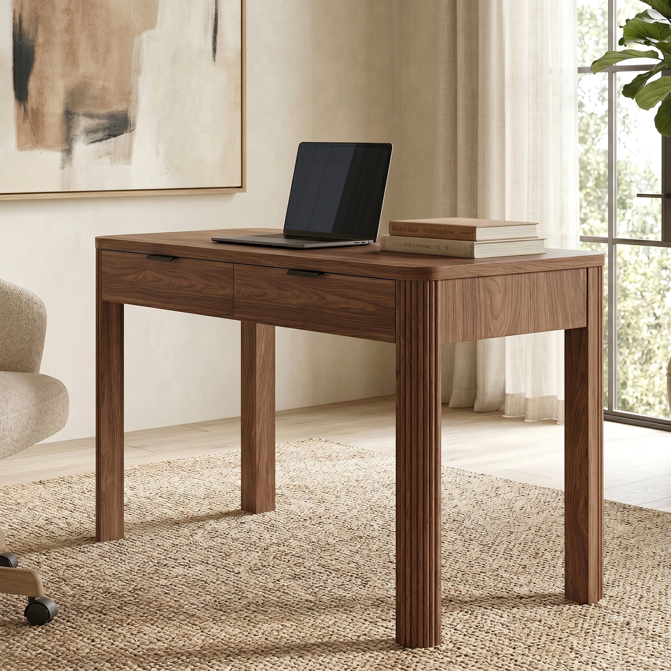 Evelyn&Zoe Modern/Contemporary 48" Wide Satin Walnut Home Office