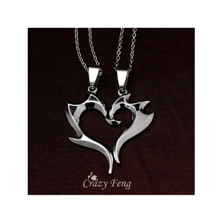 Dog Lover Jewelry Crazy Feng Stainless Steel Heart Pendant Chain Necklaces Couple Necklaces Gift Jewelry for Men Women Lovers ()