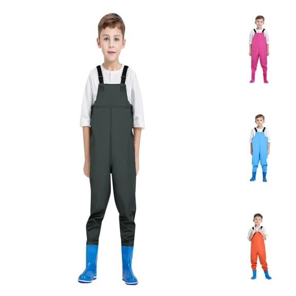 Hpapadks Kids Chest Waders - Girls' Fishing Waders with Rain Boots - Waterproof, Unisex Army Green