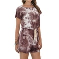 thumbnail image 3 of Uhndy Women Tie-Dyed Print Short Sleeve Drawstring Romper Coffee XL, 3 of 5