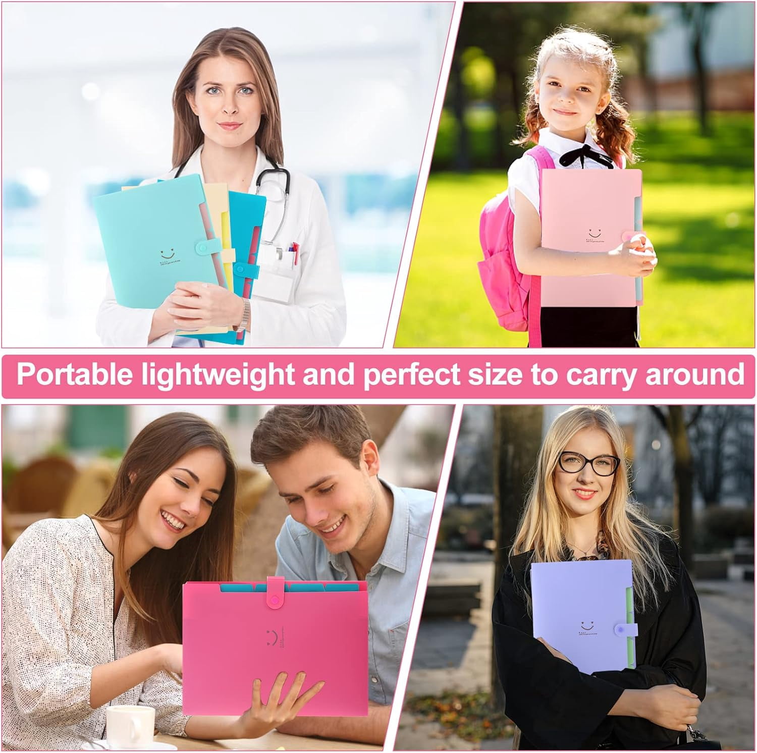 10PCS Expanding File Folders,A4 Letter Size Accordion Document Organizer,Plastic 5 Pocket Accordion Folder,Expandable File Folder with Snap Closure,120 Labels in 12 Colors for School Office Supplies