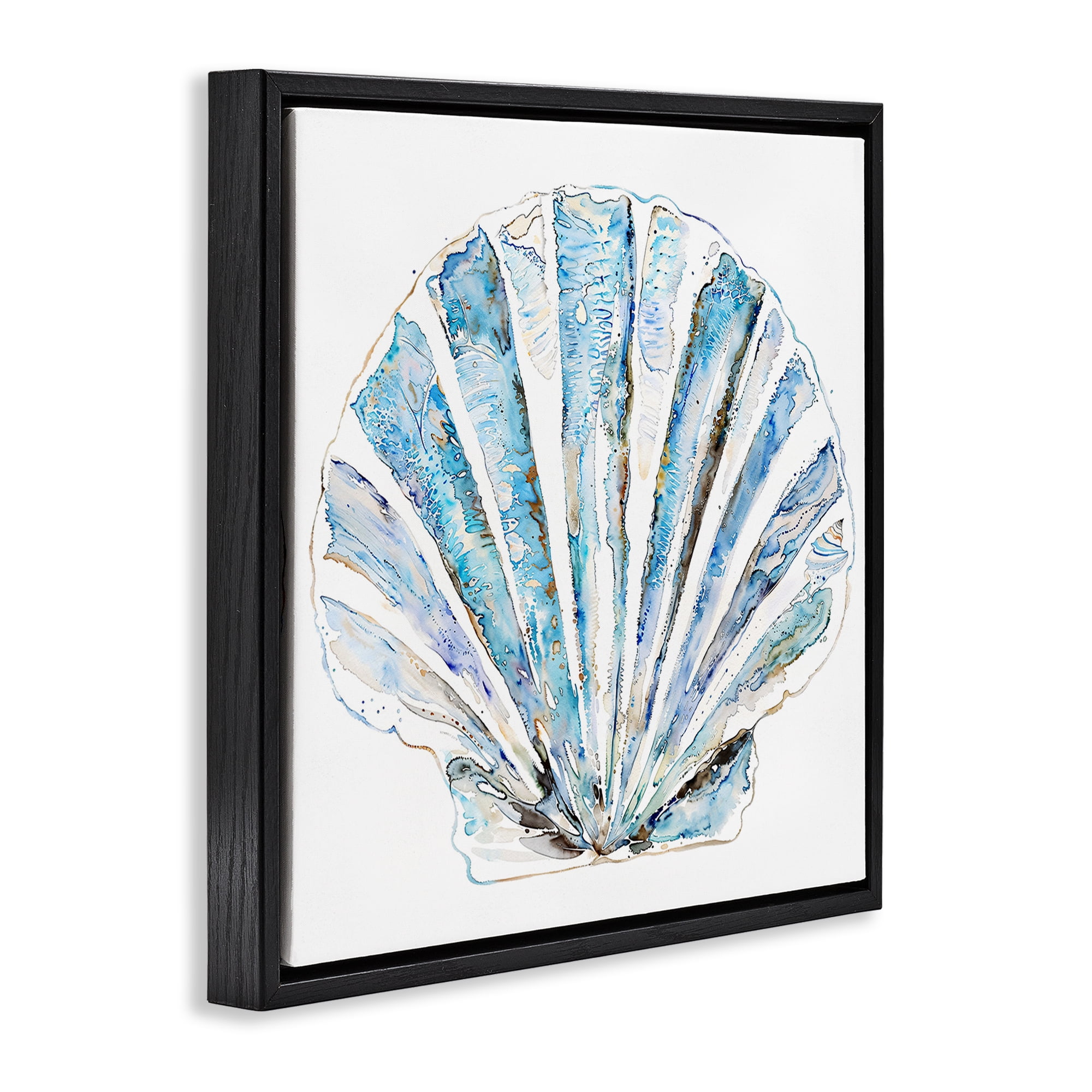 Stupell Industries Blue Clam Shell Coastal Painting Black Floater Framed Canvas Art Print Wall Art, 25 x 25