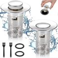 thumbnail image 1 of 2 Pcs Kitchen Sink Plug Replacement Drain Strainer, Pop up Sink Plug Stainless Brass Bounce Core Drain Plug with Basket Hair Catcher, 34-40mm, 1 of 5