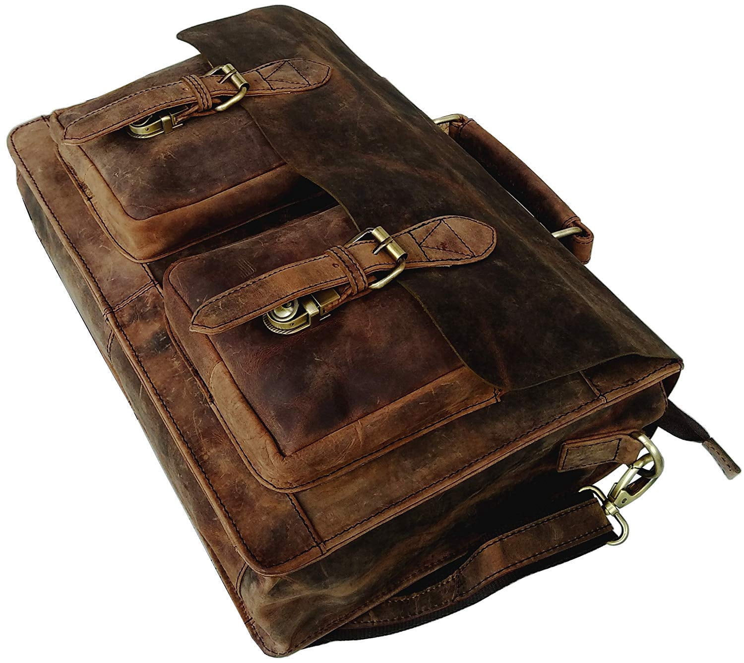 Cuero Retro Buffalo Hunter Leather Laptop Messenger Bag Office Briefcase Travel Bag (Rich Brown) 18 inch X 13 inch X 5 inch