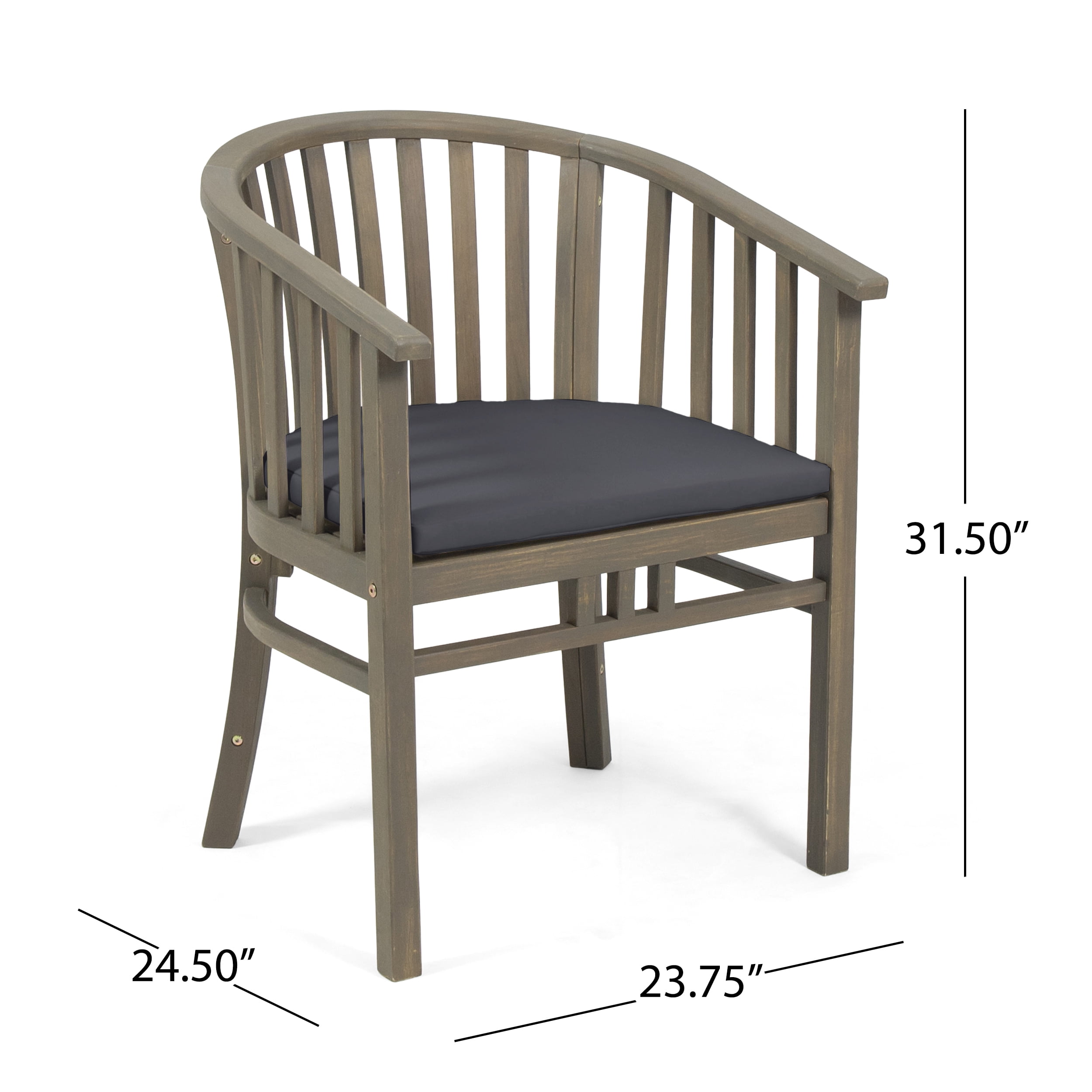Ayan Outdoor Wooden Dining Chairs, Set of 2) with Cushions, Set of 2, Dark Gray and Gray Finish