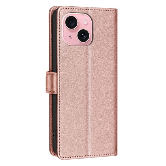 Compatible With iPhone 15 Wallet Case,PU Leather Flip Folding Kickstand,With [RFID Blocking] Card Holder,Magnetic Closure,Shockproof Anti-fall Rugged Phone Case Cover,Gold