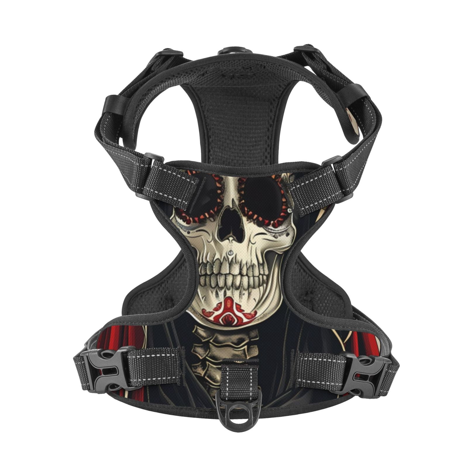 Picia Gothic Skull With Roses No-Pull Dog Harness Reflective Front Clip Vest with Handle,Step-in Air Dog Harness,Adjustable 2 Metal Rings 4 Buckles,Easy to Put on & Take Off Small