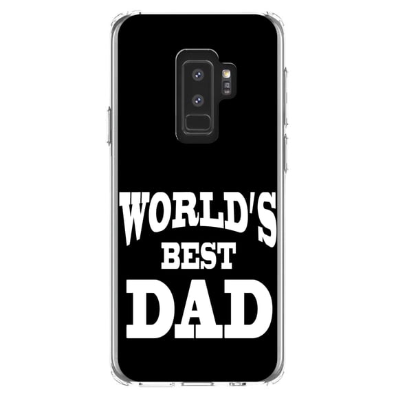 DistinctInk Clear Shockproof Hybrid Case for Samsung Galaxy S9  PLUS (6.2" Screen) - TPU Bumper, Acrylic Back, Tempered Glass Screen Protector - Black White World's Best Dad - Happy Father's Day