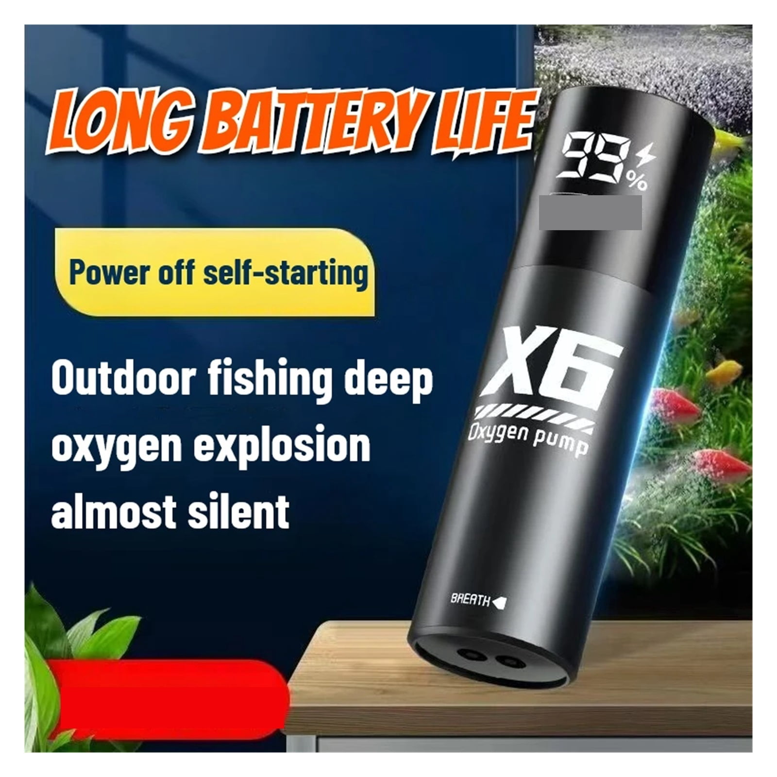 USB Rechargeable Oxygen Pump for Outdoor Fishing,Portable Aerator with 48H Runtime for Night Fishing