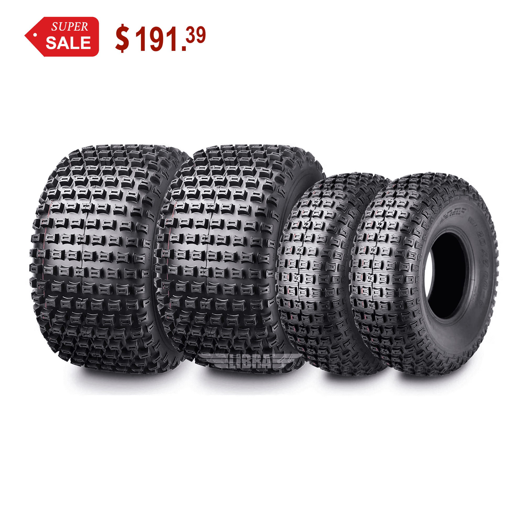Wanda ATV Tires Full Set for 89-04 Suzuki Quadrunner LT160, 20x7-8