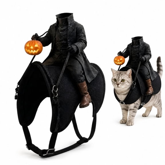 Headless Horseman Cat Costume 3d Halloween Pet Riding Outfit Funny Novelty Pet Outfit for Halloween Cosplay, Party Photo Prop Apparel for Small Cats Pets