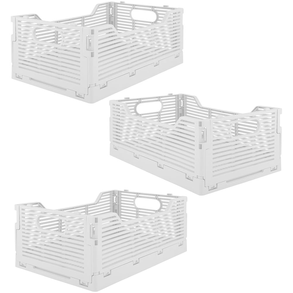 Stackable Folding Storage Crate - White Medium Size For Desk, Closet, Bathroom, Or Pantry