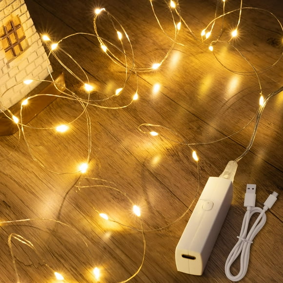 Fairy Lights Lakumu, recargable, 16 m, con temporizador, color blanco cálido