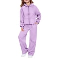 thumbnail image 4 of XIMIN Boys and Girls Preppy Sweatsuit Set, 2 Piece Outfit with Zip Up Hoodie and Joggers, Fall Winter School Athletic Clothing (Purple, 11-12Years), 4 of 6