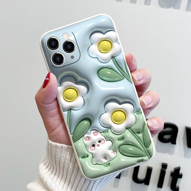 Carcasa Para IPhone 6s 7 8 Plus SE 2020 2022 X XS MAX 3D Flor Visual Conejo Suave Funda Para Teléfono Gao Jiahui unisex