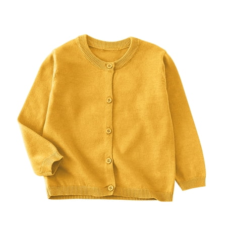 CYRBOKO Sweaters for Toddler Girls Crew Neck Cotton Long Sleeve Casual Fall Cardigans Orange Size 4-5 T
