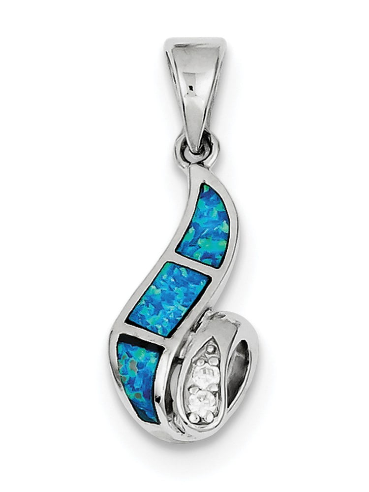 Lex & Lu Sterling Silver CZ Blue Inlay Created Opal Twisted Pendant-Prime 