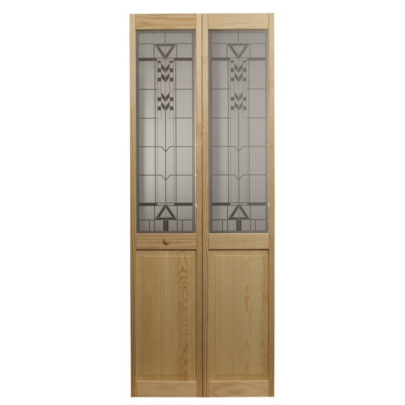 Pinecroft Deco Half Glass Bifold Door, 36-in. x 80-in., Unfinished Pine