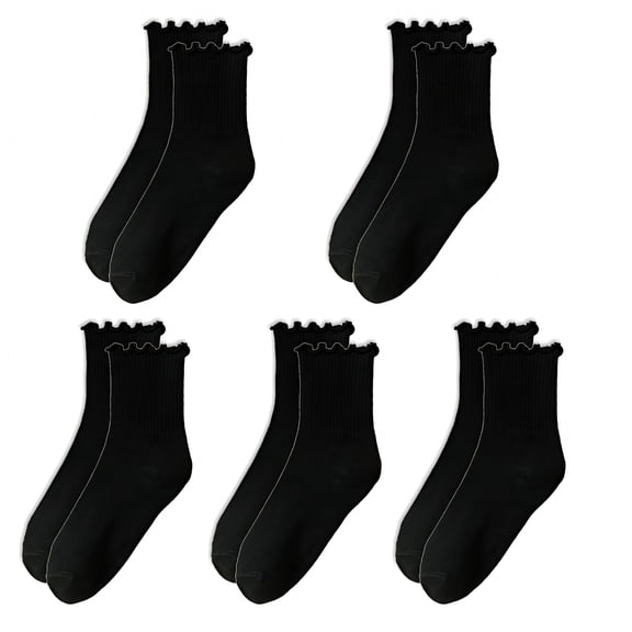TELOLY 2026 New 5 Pairs Cotton Blend Ruffled Ankle Socks for Women Elastic Top Comfortable Casual Ribbed Knit Frilly Socks Fit for Casual, Work, School, Lounging, Everyday 37-44