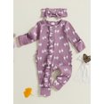 thumbnail image 4 of Suealasg Baby Girl 2Pcs Fall Outfits Ruffle Long Sleeve Bow Print Jumpsuit with Headband Set Newborn Clothes, 4 of 9