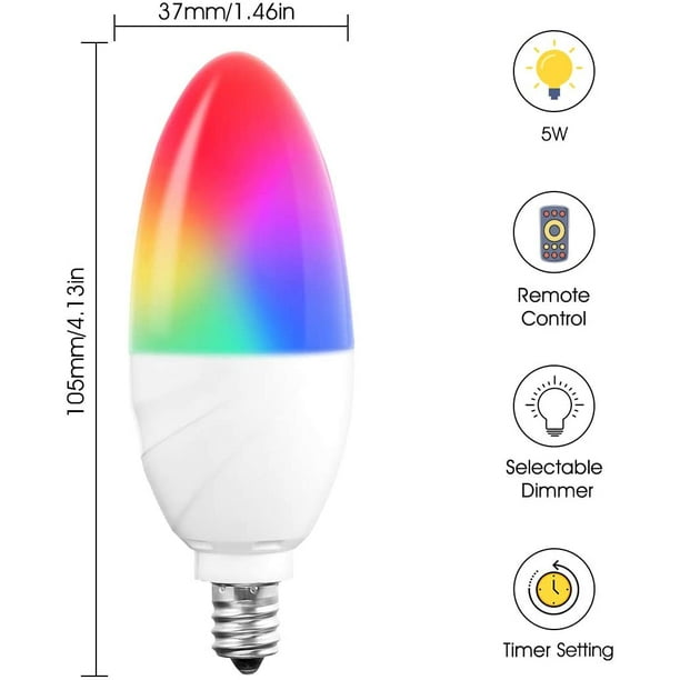 E12 Candelabra Color Changing Led Light Bulb Multi Color RGB Warm