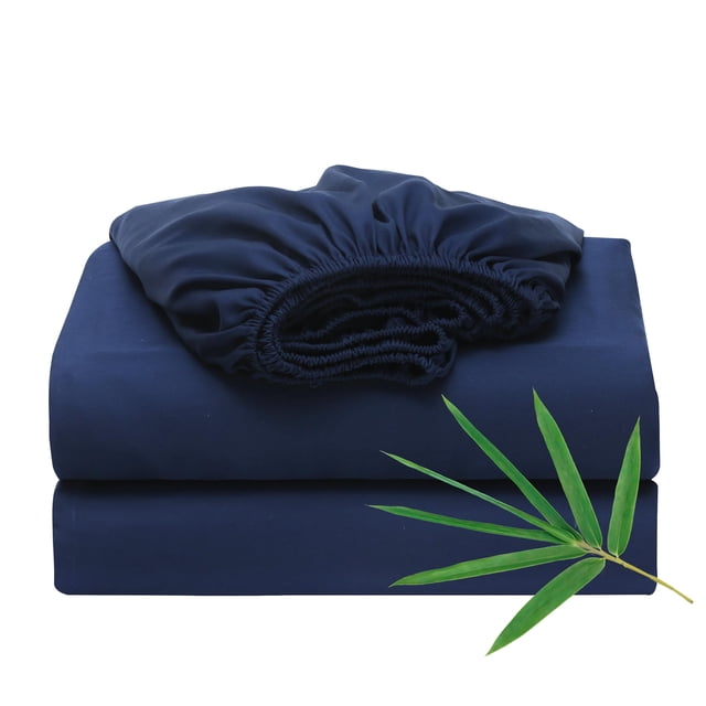 Sábana Ajustable Zaizaihome de Viscosa de Bambú Queen 400 Hilos Azul Marino
