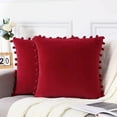 thumbnail image 1 of Haperlare 2 Pcs Velvet Pillow Covers with Pom Poms Home Decorative Square Throw Pillow Cases for Party Couch Sofa Bed, Red, 20"x20", 1 of 7