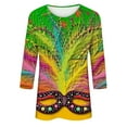 thumbnail image 4 of BOOMILK Mardi Gras Shirts for Women Loose Fit 3/4 Sleeve Plus Size Tops Crew Neck Carnival Graphic Tees, 4 of 4