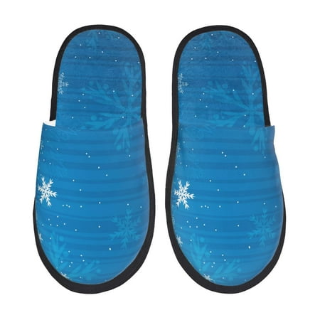 Balery Blue Christmas Slient Indoor Furry Fleece Comfort House Shoes Soft Non-Slip Home Shoes Cotton slippers House Slippers-- Large