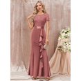thumbnail image 5 of Dusty Pink Sequin Lace Ruffle Mermaid Evening Maxi Dress, 5 of 30