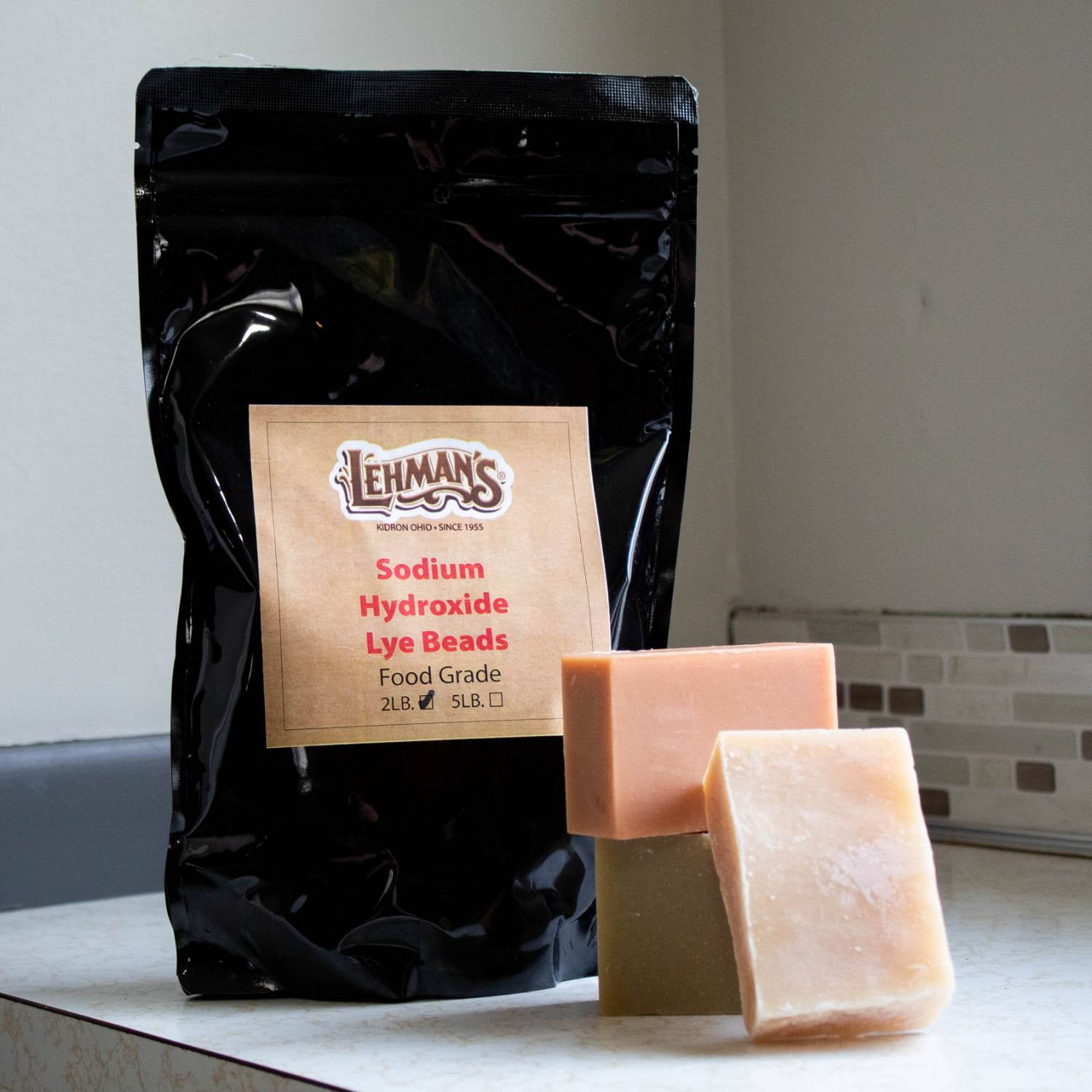 Lehman's Sodium Hydroxide for Soapmaking, 2 Pound Resealable Bag of Lye Beads, NaOH, Do It Yourself Natural Bar Soap
