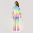 thumbnail image 3 of Abcomgle Girls Summer Outfits 4-16 Gradient Short Sleeve Shirts and Wide Leg Pants Set Cute Casual Girls Sweatsuit,5-6 Years, 3 of 4