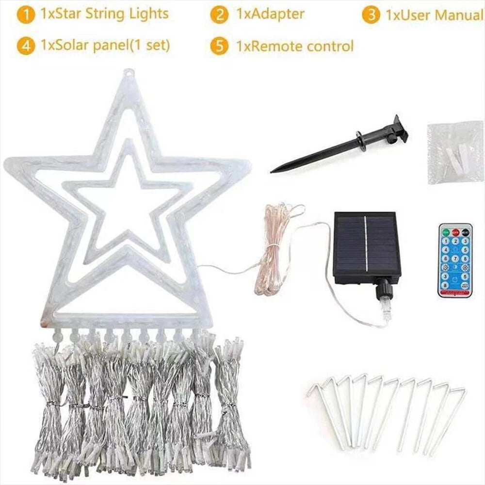 LED Star Waterfall Solar Light Christmas Tree 11ft 350 LED Fairy String Lights with Remote Control Outdoor Waterproof Holiday Decoration Solar Powered Christmas Tree Lights for Yard, Garden, Patio