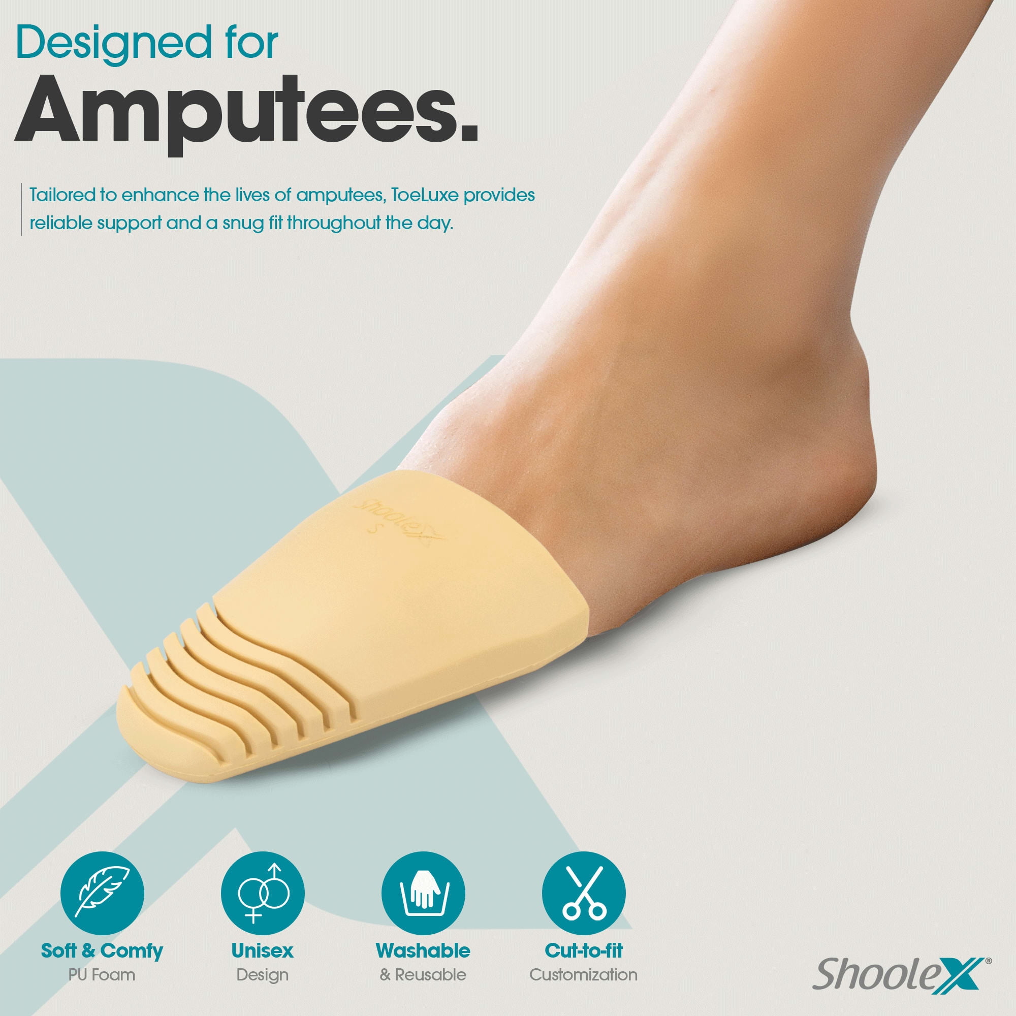 Shoolex ToeLuxe Amputee Toe Filler, Soft PU Foam Partial Foot Amputation Insert, Customizable Reusable, Men Women, Large