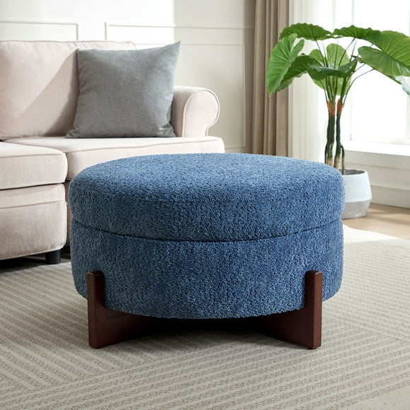 MODERNLUXE 30" Round Storage Ottoman Coffee Table, Tufted Upholstered Footstool with Removable Top for Living Room, Bedroom,Apartments,Blue