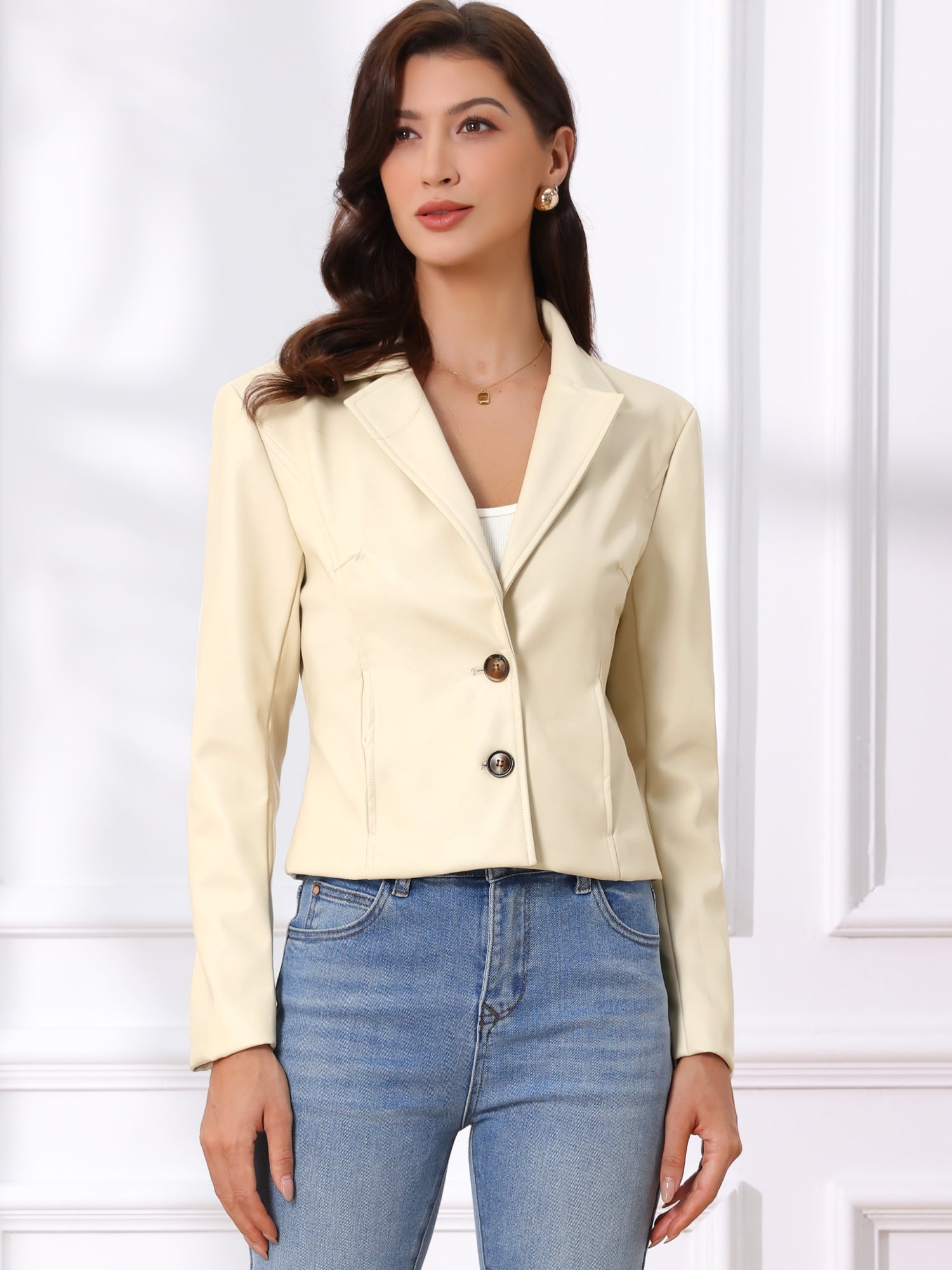 DARING DIVA Women's Faux Leather Motorcycle Jacket for Women Casual Cropped PU Leather M White