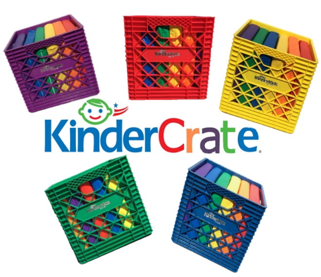 KinderMat, Kindercrate, Green, 6 Pack of 13.5" Kindercushions & Sturdy Storage Container, 2" Thick Squares Story Time Cushions, Alternative Seating, Yellow Blue Green Red Purple Orange