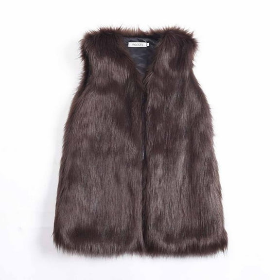 Hurxie Women Fur Vest Female Waistcoat Faux Fur Winter Jackets Thickened Warm Sleeveless Outerwear Tops Coffee S