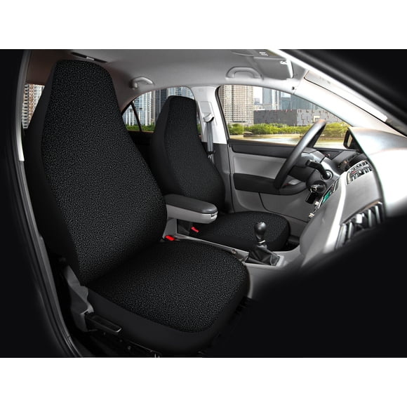 AUTO DRIVE 2-PIECE Black Teddy Plush Fur Front Car Seat Cover Black