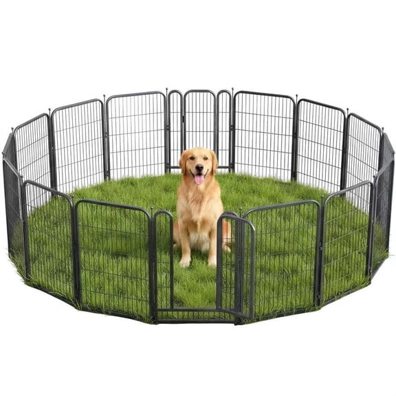 SPZONE Metal Dog Playpen, 40 Inch Height 16 Panels, Ideal Dog Fence for Large/Medium/Small Dogs Indoor & Outdoor Bliss, Perfect Dog Pen for Camping, Yard, and RV | Black-Silver